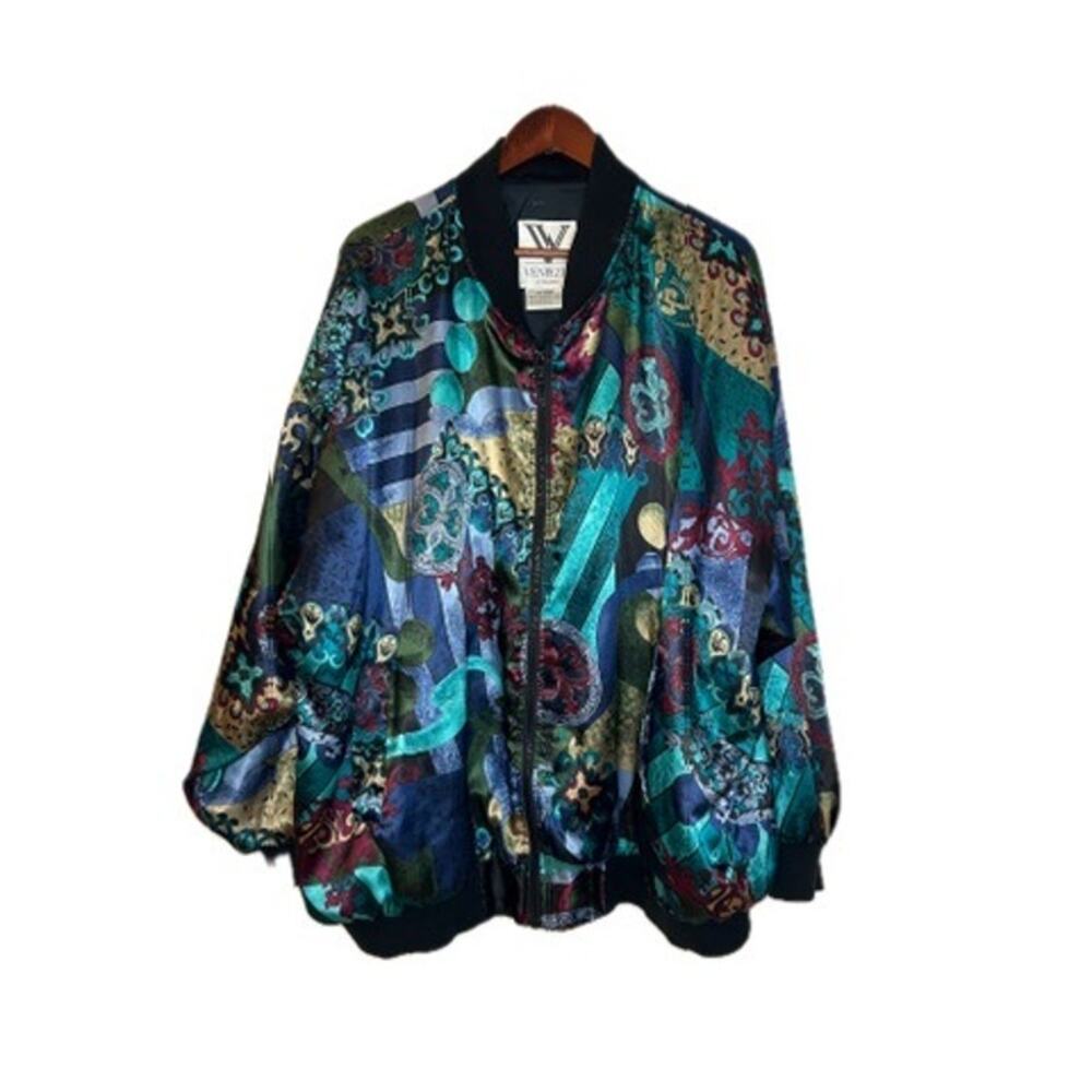 Venezia Vitale Satin Bomber Jacket Abstract Baroque Y2K Plus Size 26/28